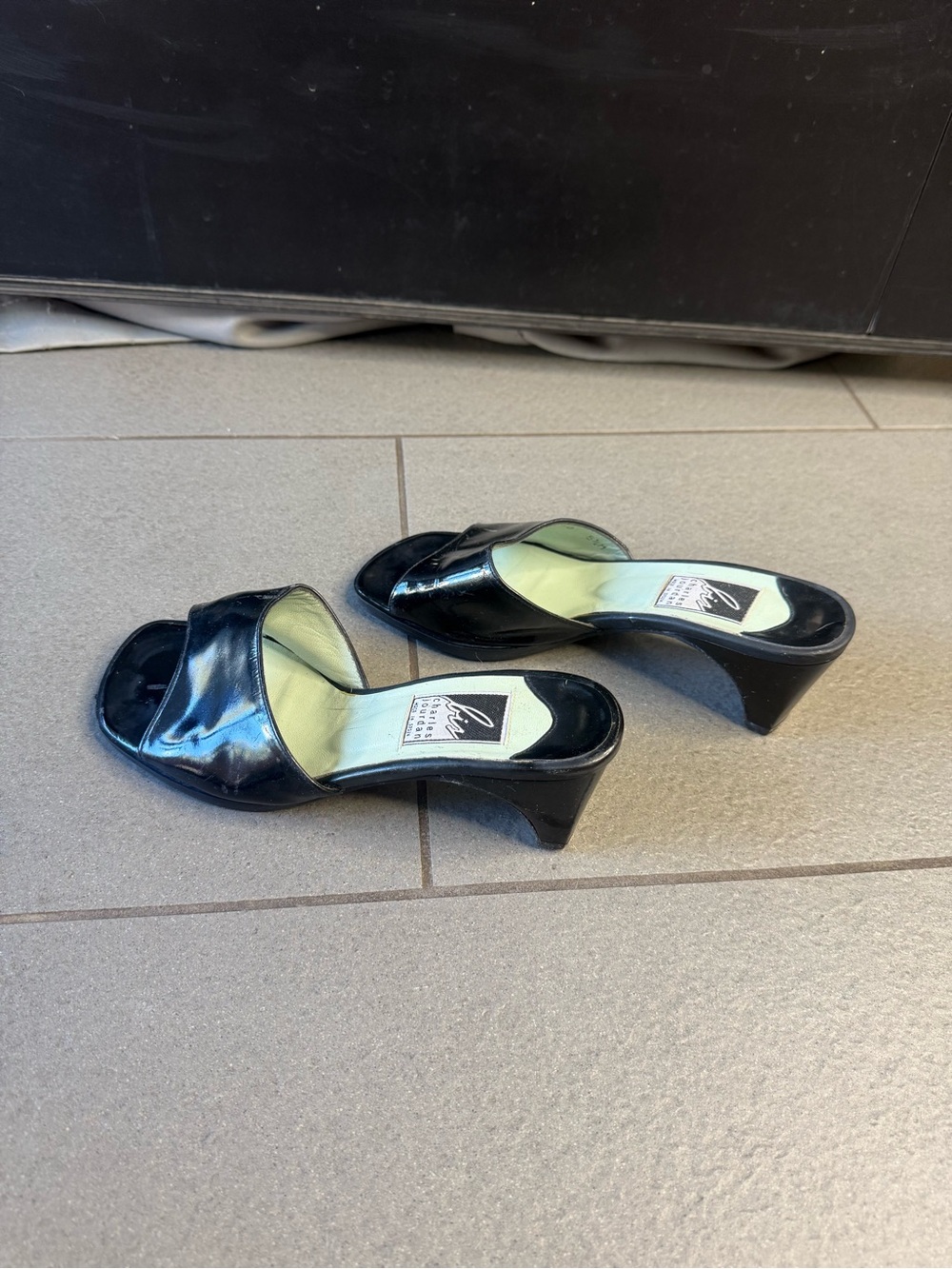 Vintage 90s Bis Charles Jourdan Black Patent Leather Mules 5.5 Spain